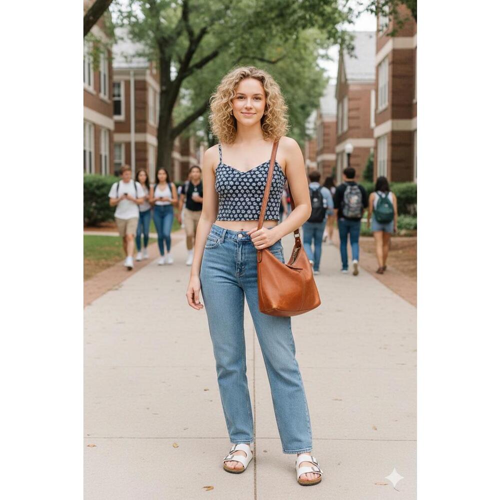 Navy Blue Floral Smocked Crop Top Sweetheart Neckline - S
